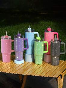 Cốc thép không gỉ 40 Oz cho ô tô, cốc Rhine-Diamond và cốc Sippy, 1 bình nước cách nhiệt chân không, thích hợp cho gia đình, văn phòng hoặc ô tô, cốc tái sử dụng, nắp lật chống rò rỉ Sippy (hồng, đen, xanh lá, tím, xanh dương) quà tặng cho ngày lễ Giáng sinh, ngày lễ tình nhân, ngày của mẹ - Nhiều màu - Xem 10