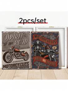 2pcs Motorcycle Print Unframed Painting - Multicolor - View 8