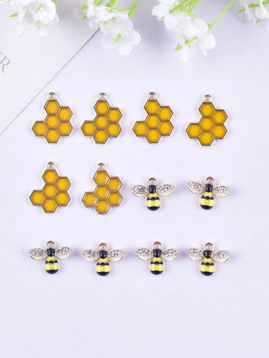12入組金屬蜂窩紋理和蜜蜂DIY吊墜 - 彩色 - 查看 1