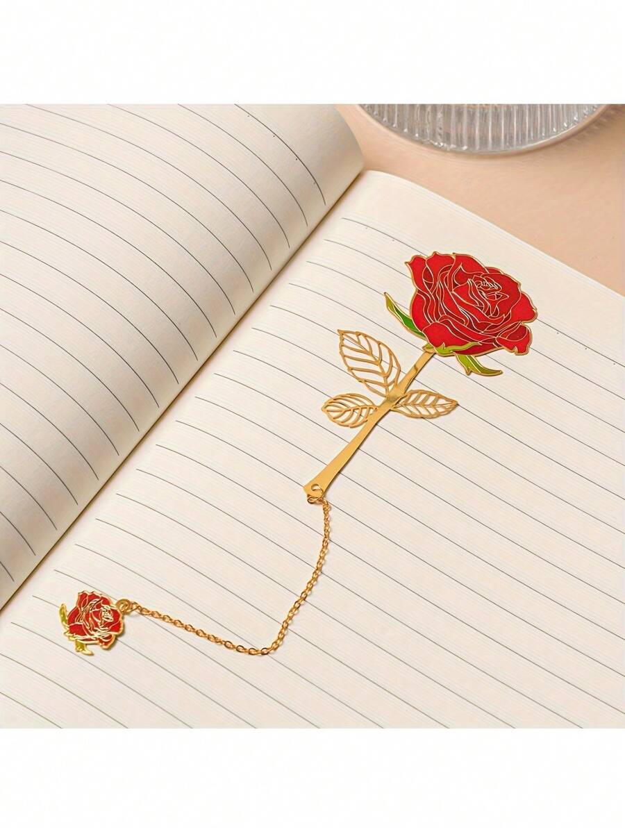 1pc Red Rose Metal Bookmark, Red Rose Metal Bookmark, Creative Gift For Book Lovers - Hot Pink - View 1