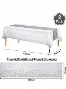 2pcs/Pack Tablecloth And Sequin Table Runner Set Polka Dots Confetti Table Cover Dining Plastic Table Cloths Glitter Decorations For Birthday Wedding Anniversary Party Supplies - Multicolor - View 12