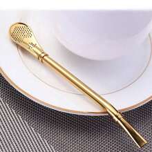 1 pajita y agitador de metal, cuchara infusora de té 2 en 1, pajita mezcladora con filtro de té de acero inoxidable, accesorio reutilizable para cocina y bar, café, té, bebidas y material escolar. - Multicolor - con lazo - Ver 5