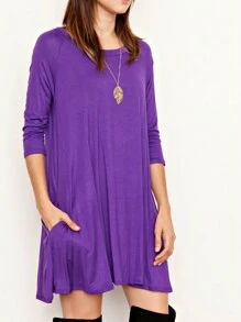 Boho Retro Solid Rayon Cool  Color Mini Dress Short Sleeves Grey Charcoal Olive Navy Small To 3XL Plus Curvy - Màu tím - Xem 2