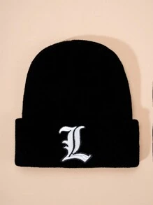 1 件哥特式刺绣 26 个英文字母儿童针织帽，男孩/女孩户外保暖休闲无檐小便帽，适合日常穿着，冬季服装 - 黑色 - 查看 19