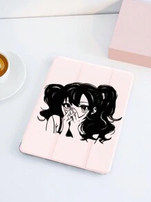 1 件女孩图案扁平保护壳，兼容 iPad 10.2 英寸、iPad Pro 11 英寸 2021/2020/10 代/Mini4/5/6、Galaxy Tab A8 10.5 英寸 2022、Matepad 10.4 英寸/Tab，带铅笔槽，防震，平板电脑支架保护套 - 彩色 - 查看 2