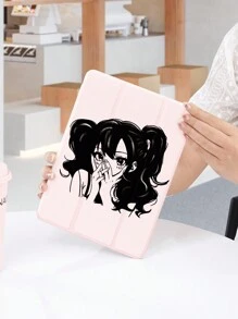 1 件女孩图案扁平保护壳，兼容 iPad 10.2 英寸、iPad Pro 11 英寸 2021/2020/10 代/Mini4/5/6、Galaxy Tab A8 10.5 英寸 2022、Matepad 10.4 英寸/Tab，带铅笔槽，防震，平板电脑支架保护套 - 彩色 - 查看 4