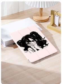 1 件女孩图案扁平保护壳，兼容 iPad 10.2 英寸、iPad Pro 11 英寸 2021/2020/10 代/Mini4/5/6、Galaxy Tab A8 10.5 英寸 2022、Matepad 10.4 英寸/Tab，带铅笔槽，防震，平板电脑支架保护套 - 彩色 - 查看 5