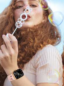 Floral Engraved Bands Compatible With Apple Watch Band 41mm 40mm 44mm 45mm 42mm 38mm 49mm 46mm For Women,Cute Flower Two-Tone Flower Soft Bands Soft Silicone Sport Strap Compatible With IWatch Series SE 11 10 9 8 7 6 5 4 3 2 1 Ultra - Smoky Purple/pink Sand - View 5