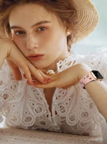 Floral Engraved Bands Compatible With Apple Watch Band 41mm 40mm 44mm 45mm 42mm 38mm 49mm 46mm For Women,Cute Flower Two-Tone Flower Soft Bands Soft Silicone Sport Strap Compatible With IWatch Series SE 11 10 9 8 7 6 5 4 3 2 1 Ultra - Smoky Purple/pink Sand - View 4