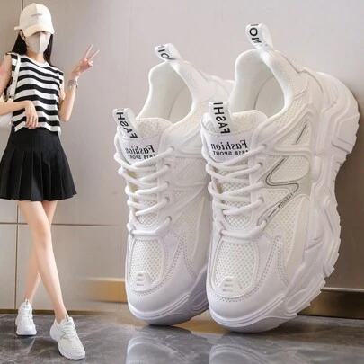 Zapatos Tenis Cómodos Casuales De Suela Gruesa Para Mujer,zapatillas de cuña de moda, malla transpirable y liviana, blancas, adecuadas para deportes al aire libre, universidad, trabajo, caminar, citas