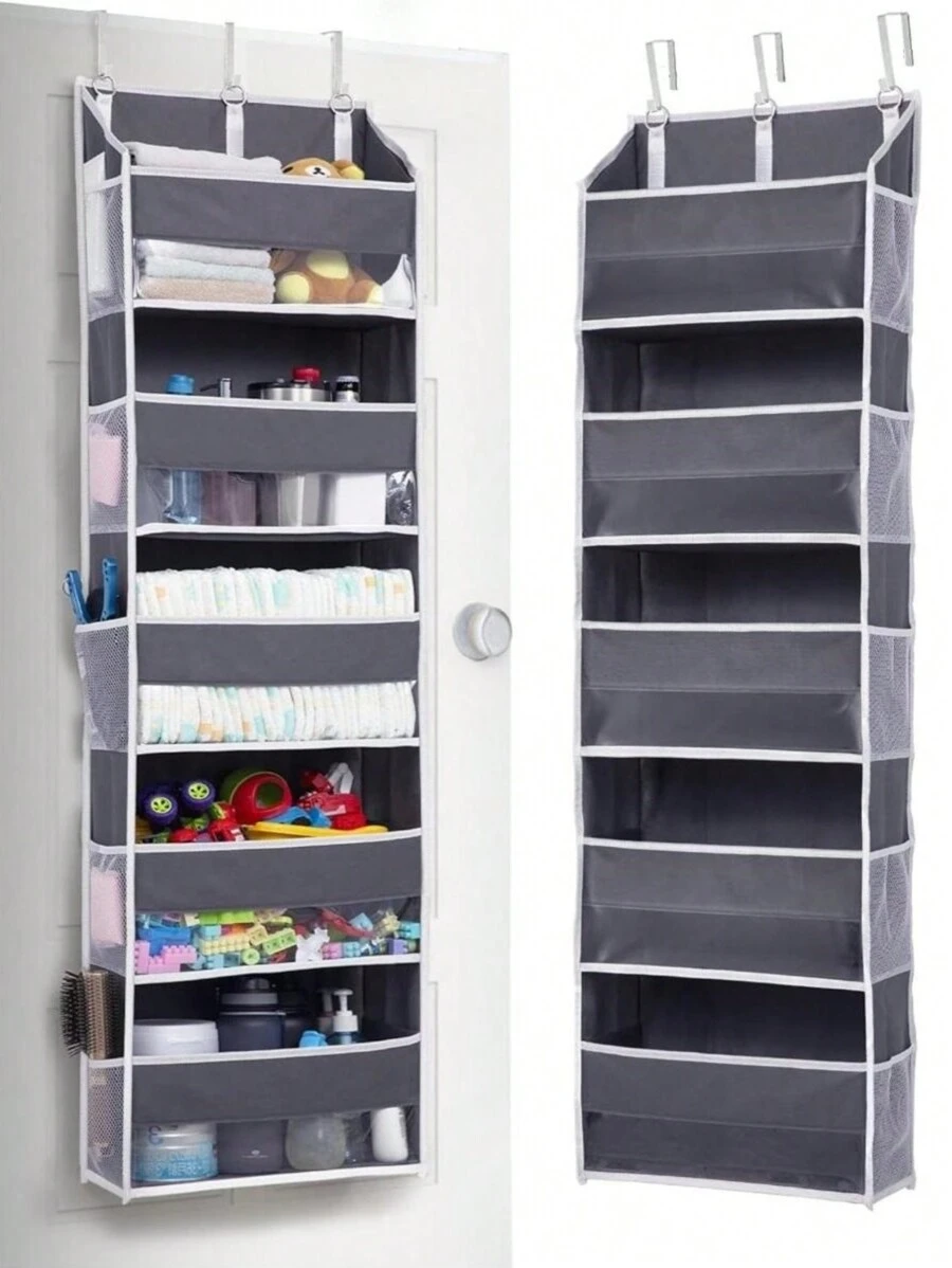 1 Túi đựng đồ treo cửa có 5 ngăn lớn và 10 ngăn lưới bên hông, sức chứa 44lbs, túi treo có cửa sổ trong suốt, thích hợp để đựng đồ chơi trẻ em, giày dép, tã bỉm, màu xám đậm, 5 ngăn, họa tiết trái tim, thích hợp cho ngày Valentine. - Xám - Xem 1