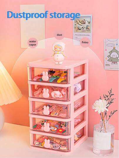 Organizador de maquillaje de 2-5 niveles, caja de almacenamiento multifuncional, caja de maquillaje y joyería con cajones, soporte para papelería, caja de almacenamiento con forma de conejo, cajones apilables, organizador de cajones con estilo de conejo, organizador multifuncional para oficina, tocador, accesorios, papelería, joyería, dormitorio, sala de estar, entrada, hogar, dormitorio, escritorio, diseño ahorra espacio