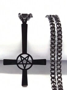 Inverted Cross Occult Pentagram Necklace Upside Down Cross Gothic Satan Necklaces  Satan