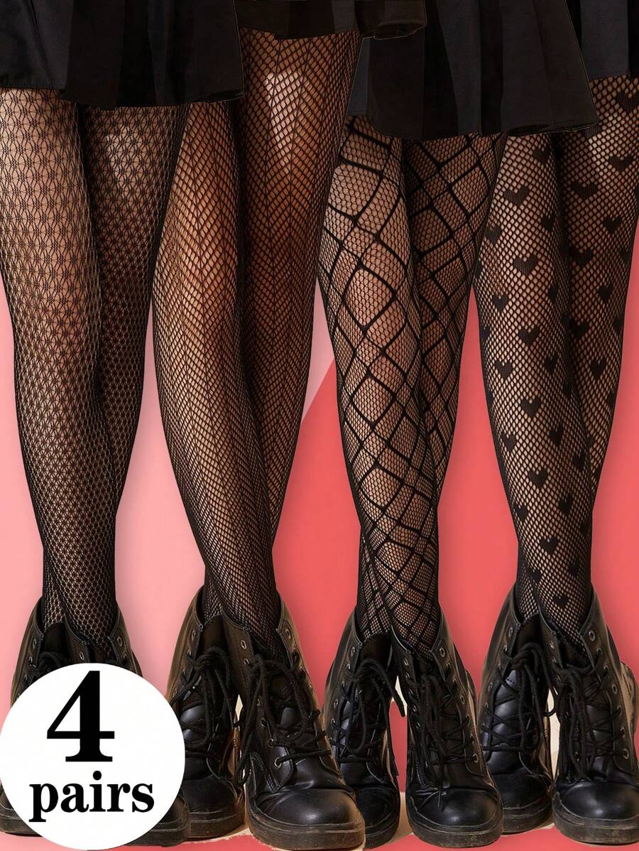 4 Pairs Of Patterned Net Socks