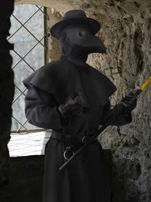 Halloween Costume, Suitable For Plague Doctors, Black Cape Robe With Bird Beak Mask Scepter And Gloves - Black - View 3