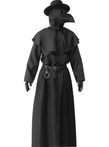 Halloween Costume, Suitable For Plague Doctors, Black Cape Robe With Bird Beak Mask Scepter And Gloves - Black - View 4