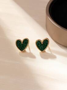 1 Pair Simple Heart Shaped Earrings, Practical & Versatile - Green and Colorful - View 2