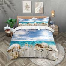 3 Stücke Delfin Seestern Muschel Strand Motiv einfaches 3D Druck Tagesdecken Set, weich, bequem und warm, 1 Tagesdecke + 2 Kissenbezüge, ohne Decke und Kissen, geeignet für alle Jahreszeiten, maschinenwaschbar Bettwäsche Set - Verschiedenfarbig - Übersicht 7
