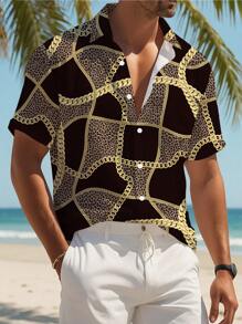 Men's 3D Chain Leopard Print Patchwork Printed Shirt - Multicolor - View 1