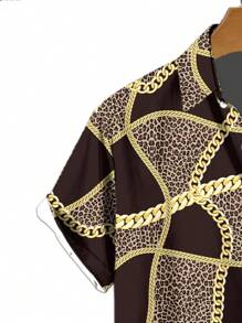 Men's 3D Chain Leopard Print Patchwork Printed Shirt - Multicolor - View 5