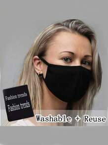 2pcs Black Fashion Face Mask, Unisex Comfortable Breathable Dust-Proof Anti-Cold Anti-Haze Mask, Suitable For Riding, Washable, Adult Mask For Hip Hop Style - Black - View 4