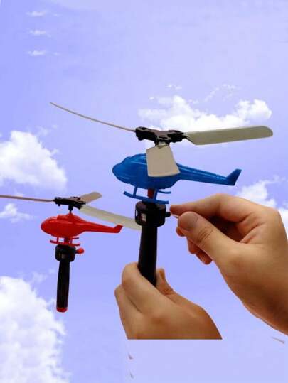 Colorful DIY Hand-Rope Helicopter Toy - Plastic, Outdoor Flying Model - Perfect Christmas Gift For Family & Friends - Available In Blue, Red, Yellow, Green, DIY, Helicopter Toy, Outdoor, Christmas Gift