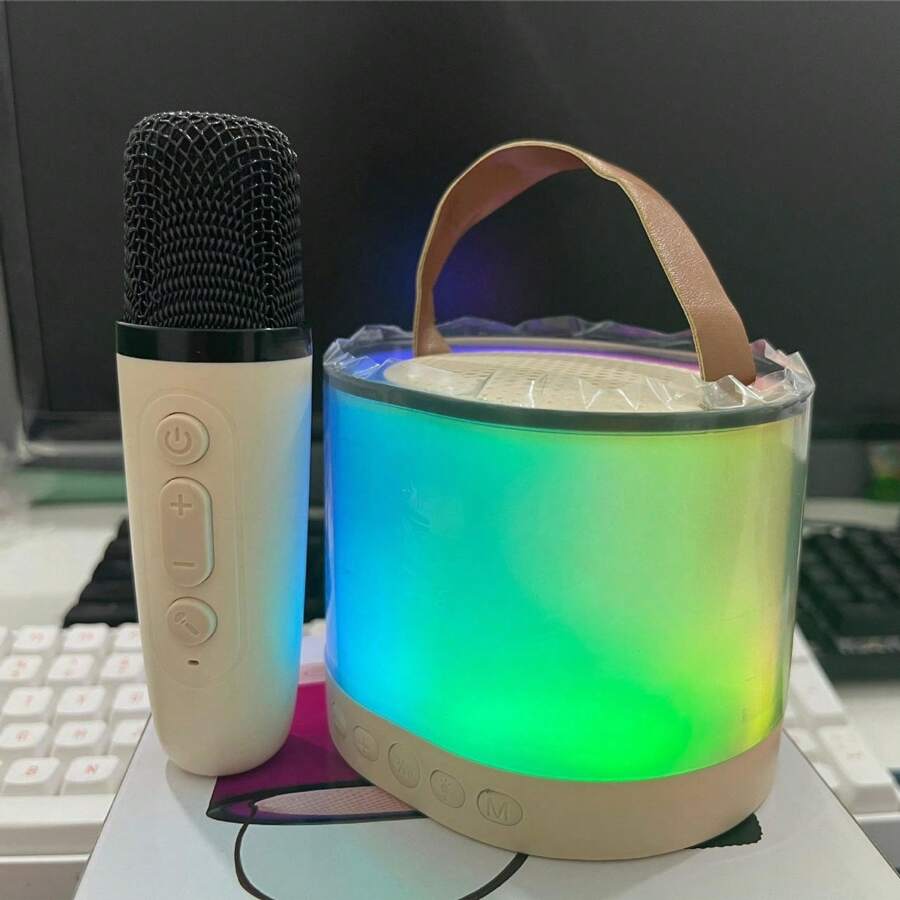 Mini Bluetooth Karaoke Speaker With 1 Wireless Microphone - Beige - View 1