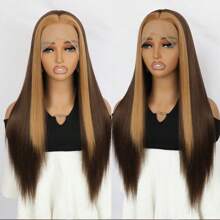 26Inch Gorgeous Pre Plucked Glueless Long Straight Synthetic HD Lace Wigs Blonde Skunk Stripe Hair Wig Heat Resistant Synthetic Lace Front Wigs For Fashion Women Girls 13x4 Lace Wig Party Cosplay Daily Wear