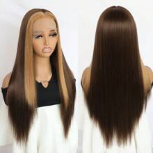 26Inch Gorgeous Pre Plucked Glueless Long Straight Synthetic HD Lace Wigs Blonde Skunk Stripe Hair Wig Heat Resistant Synthetic Lace Front Wigs For Fashion Women Girls 13x4 Lace Wig Party Cosplay Daily Wear