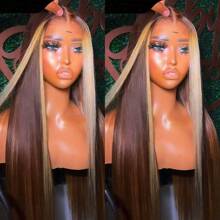 26Inch Gorgeous Pre Plucked Glueless Long Straight Synthetic HD Lace Wigs Blonde Skunk Stripe Hair Wig Heat Resistant Synthetic Lace Front Wigs For Fashion Women Girls 13x4 Lace Wig Party Cosplay Daily Wear