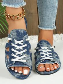 2025 New Casual Comfortable Lace-Up Lightweight Flat Sandals - Navy Blue - View 3