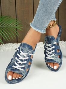2025 New Casual Comfortable Lace-Up Lightweight Flat Sandals - Navy Blue - View 2