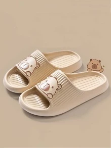 夏季新款拖鞋女卡通防滑室内家居拖鞋防滑浴室洗澡拖鞋女情侣 - 卡其色 - 查看 2