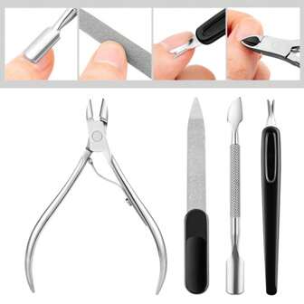 4件套不锈钢去茧工具，老茧钳，老茧推杆，指甲护理修脚套装