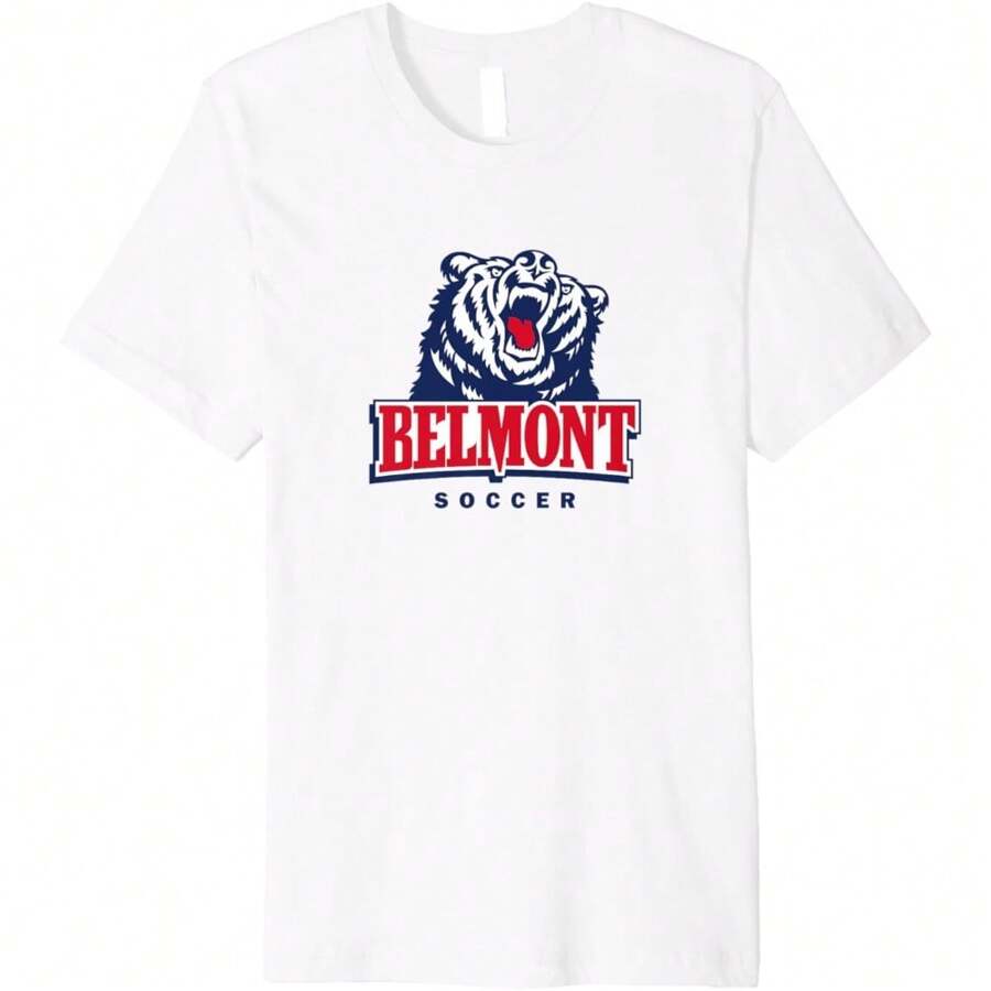 Belmont University Soccer Belmont Bruins Apparel Fans Premium T-Shirt Oversized Short Sleeve Classic Heavy Cotton T Shirt Printed Graphic Tee Women's Casual Short-Sleeved Top - 白色 - 查看 1