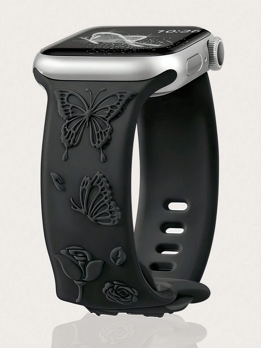 3D Blumen geprägtes Band kompatibel mit Bändern 49mm 46mm 45mm 44mm 42mm 41mm 40mm 38mm, Schmetterlings Blumen wasserdichte Sport Silikon Armband Ersatz Armband kompatibel mit Serien 10 9 8 7 6 5 4 3 2 1 SE für Frauen