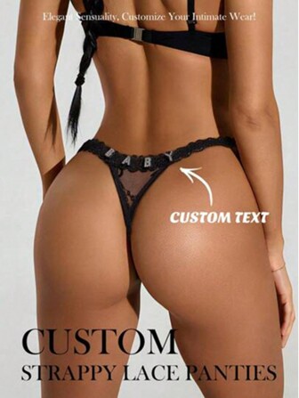 1pc Custom ' Sexy Underwear With Exposed Buttocks And Low Waist, Sexy Lace Thong, Rhinestone Letter Underwear, Valentine's Day Gift Sequin Colorful Custom, Personalized, Unique, Customized Personalized Gifts For Holiday, Dawg, Colorful, Cute, Adorable, Contracted, Funny, Custom, Unique, Customized, Personalized, Ideal Gifts For Him, Ideal Gifts For Her, Boyfriend, Girlfriend, Family, Friends, Her, Customized Women Sexy Lingerie And Costumes, Look Glamour, Bridal Lingerie