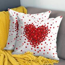 2件装情人节抱枕套，红色爱心装饰，靠垫套，乡村风格，情人节抱枕套，沙发，爱情礼物，单面印花，不含枕芯