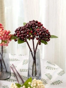 2/4pcs Artificial Berry Stem Fruit Pseudoplastic Berry Plant Holly Fruit Artificial Berry Stem Flower Spray Berry, Lifelike Green Berry With Stem Valentine's Day Simulation Flower, Used For Holly Christmas Holiday And Home Decoration DIY Berry Tree Trunk Home Kitchen Party Centerpiece Decoration Garland Decoration, Artificial Flower Plastic Back To School Room Decor School Supplies