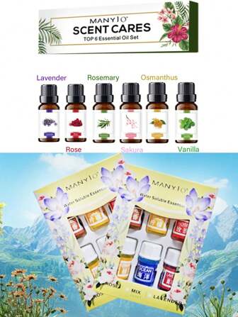6 قطع زيوت عطرية أساسية قابلة للذوبان في الماء حجم 3 مل ، بروائح الخزامى والبحر والبرتقال الحلو والورد والليمون والياسمين