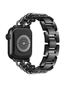 1pc Compatible With Apple Watch Band, Black Metal Double Chain Adjustable Watch Strap Bracelet Fits Ultra 3 2 1 SE S9 S8 S7 S6 S5 S4 S3 S2 S1 Series, Fashionable Hollow Design Unisex Smartwatch Strap Gift, Not Include Watch, 38mm/40mm/41mm/42mm/44mm/45mm/46mm/49mm