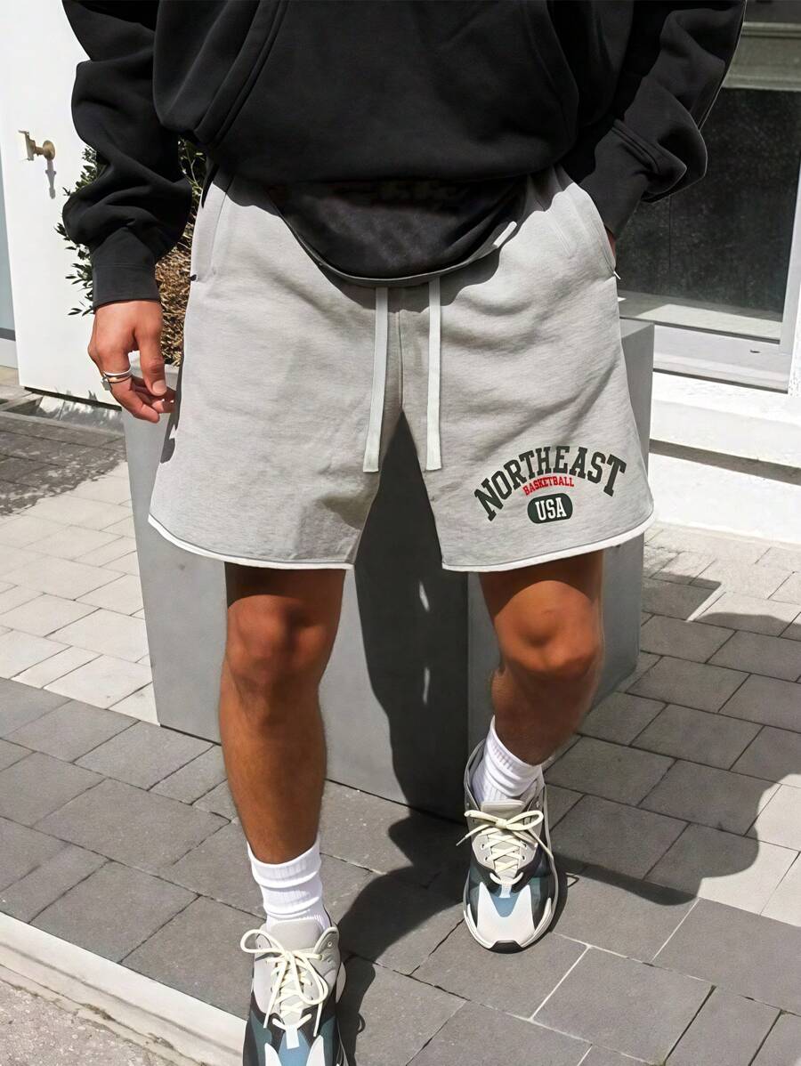 Men's Beach Casual Printed Sports Shorts With 2 In 1 Design - Grey - View 1