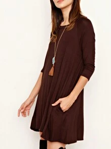 Boho Retro Solid Rayon Cool  Color Mini Dress Short Sleeves Grey Charcoal Olive Navy Small To 3XL Plus Curvy - 深棕色 - 查看 2