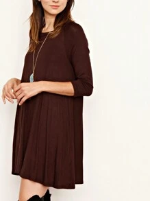Boho Retro Solid Rayon Cool  Color Mini Dress Short Sleeves Grey Charcoal Olive Navy Small To 3XL Plus Curvy - 深棕色 - 查看 3