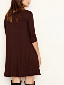 Boho Retro Solid Rayon Cool  Color Mini Dress Short Sleeves Grey Charcoal Olive Navy Small To 3XL Plus Curvy - 深棕色 - 查看 4