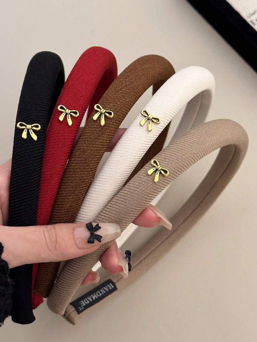 5/1pc Retro Bow Headband, Elegant Solid Color Sponge Bow Hair Band Suitable For Everyday Commute, Makeup, Washing Hair, Casual Outing