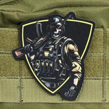 1pc Skeleton Warrior Embroidered Tactical Patch, Military Morale Badge, Durable Polyester Tactical Team Emblem With Hook And Loop For Backpack And Clothing - Black - View 5
