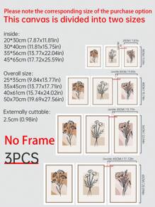 3pcs Floral Print Unframed Painting - Multicolor - View 2