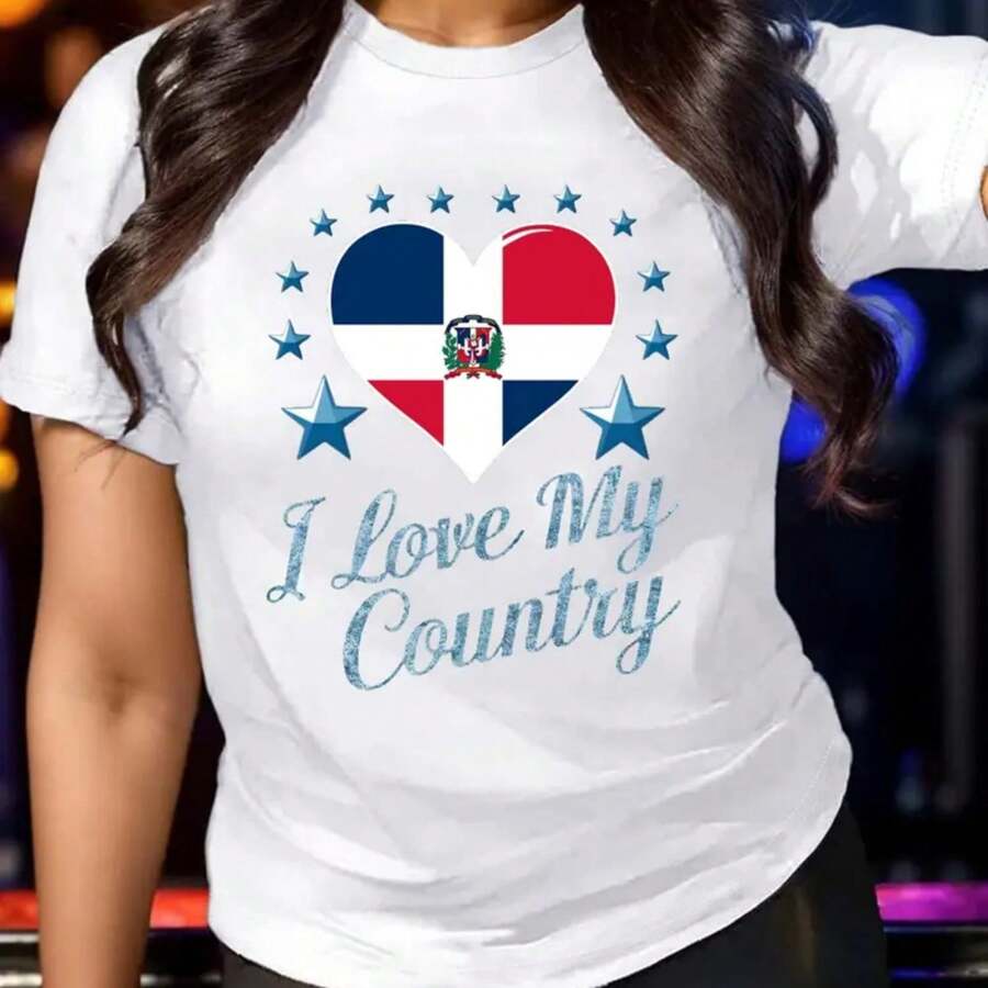 Nation Flag Dominican Republic Pure Cotton Women's Tshirt Comfort Fit - 白色 - 查看 1