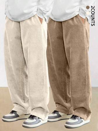 2pcs/Set Corduroy Straight Leg Casual Pants, Loose Fit Versatile Sweatpants For Men, Spring Autumn, Fall/Winter Clothes